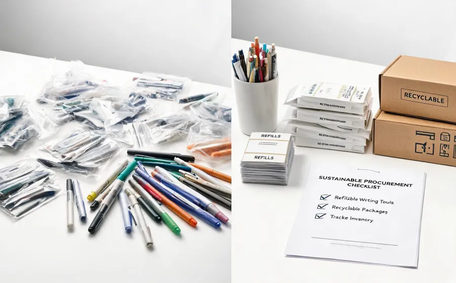 Before and after stationery procurement waste comparison